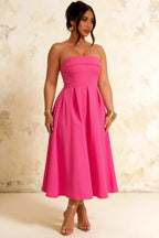 Gwen Hot Pink Strapless Corset Midi Dress | Elegant Prom