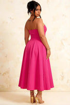 Gwen Hot Pink Strapless Corset Midi Dress | Elegant Prom