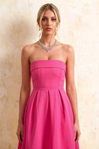 Gwen Hot Pink Strapless Corset Midi Dress | Elegant Prom