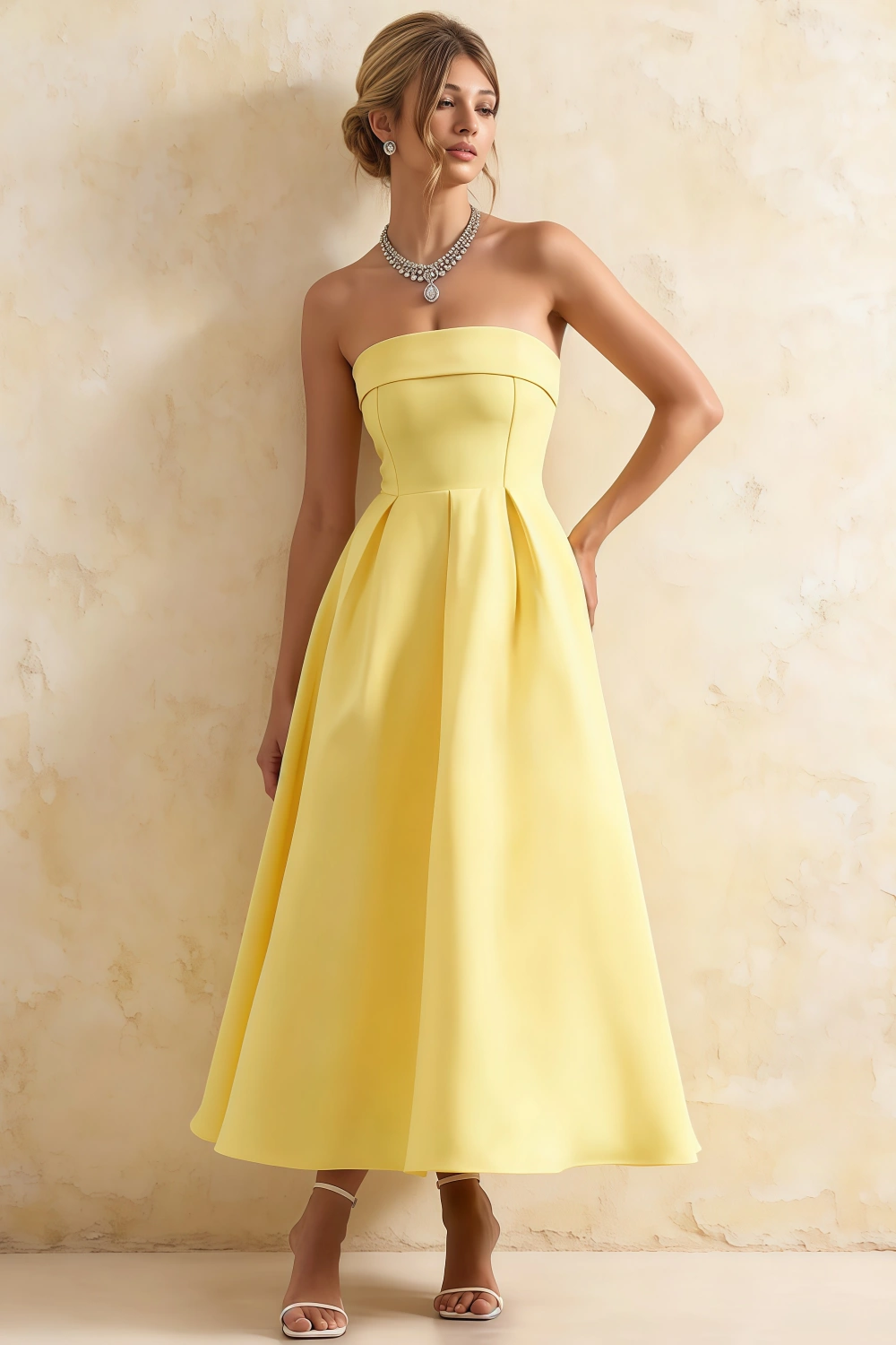 Gwen Lemon Women's Strapless Midi Dress | Elegant Party