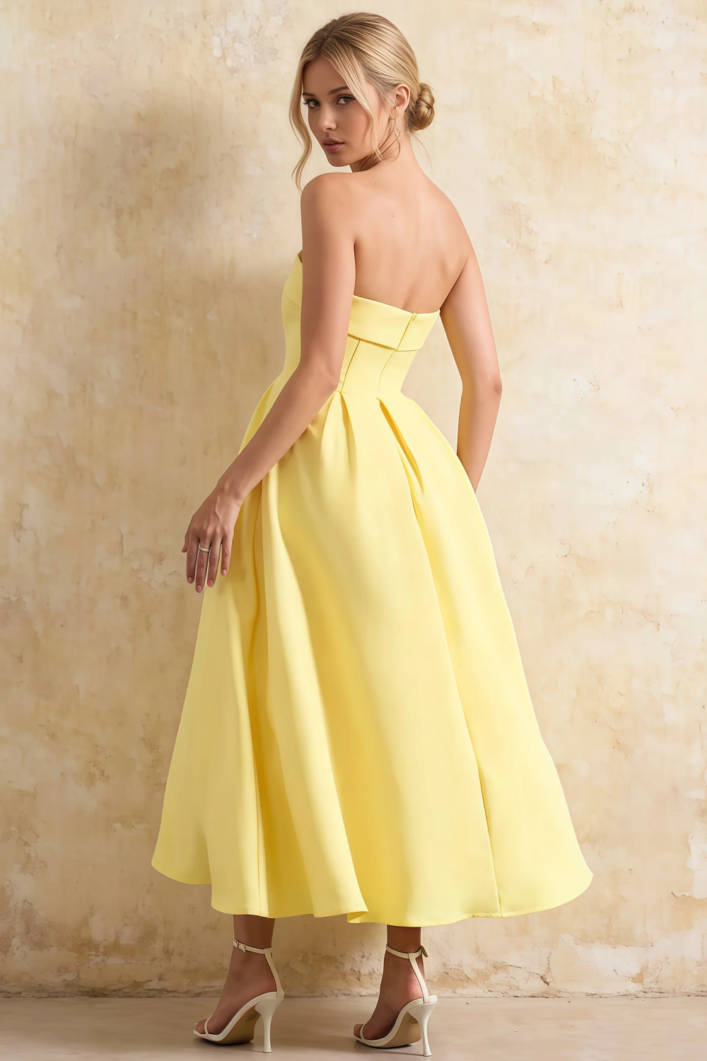 Gwen Lemon Women's Strapless Midi Dress | Elegant Party