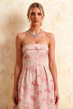 Gwen Light Pink Floral Bardot Adoni Strapless Midi Dress