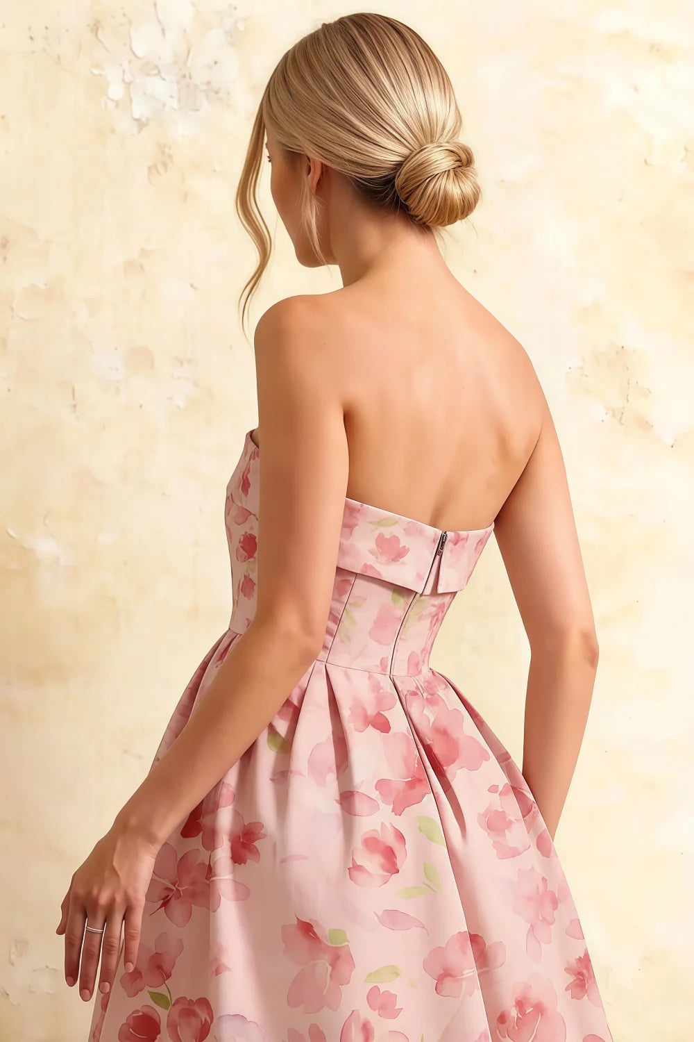 Gwen Light Pink Floral Bardot Adoni Strapless Midi Dress
