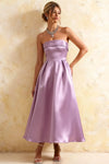 Gwen Lilac Strapless Midi Wedding Guest Dress