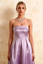 Gwen Lilac Strapless Midi Wedding Guest Dress