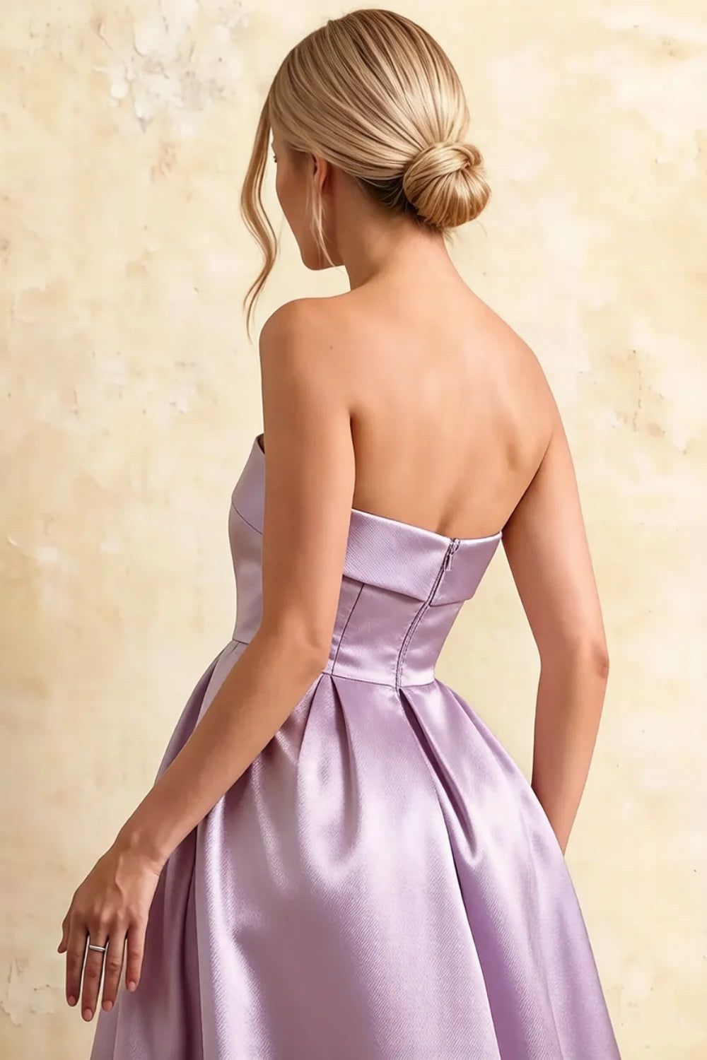 Gwen Lilac Strapless Midi Wedding Guest Dress