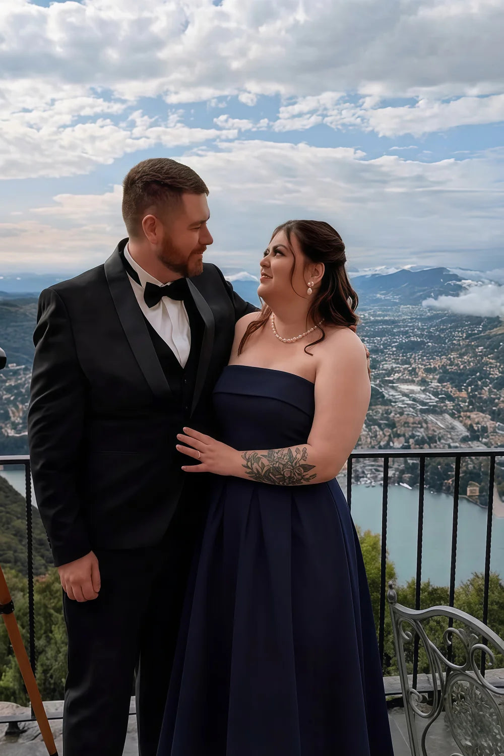 Gwen Navy Blue Strapless Midi Dress | Elegant Pleated Cocktail Gown