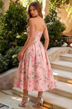 Gwen Pink Floral Bristol Strapless Midi Dress