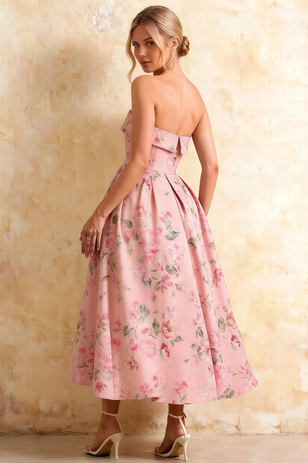 Gwen Pink Floral Bristol Strapless Midi Dress