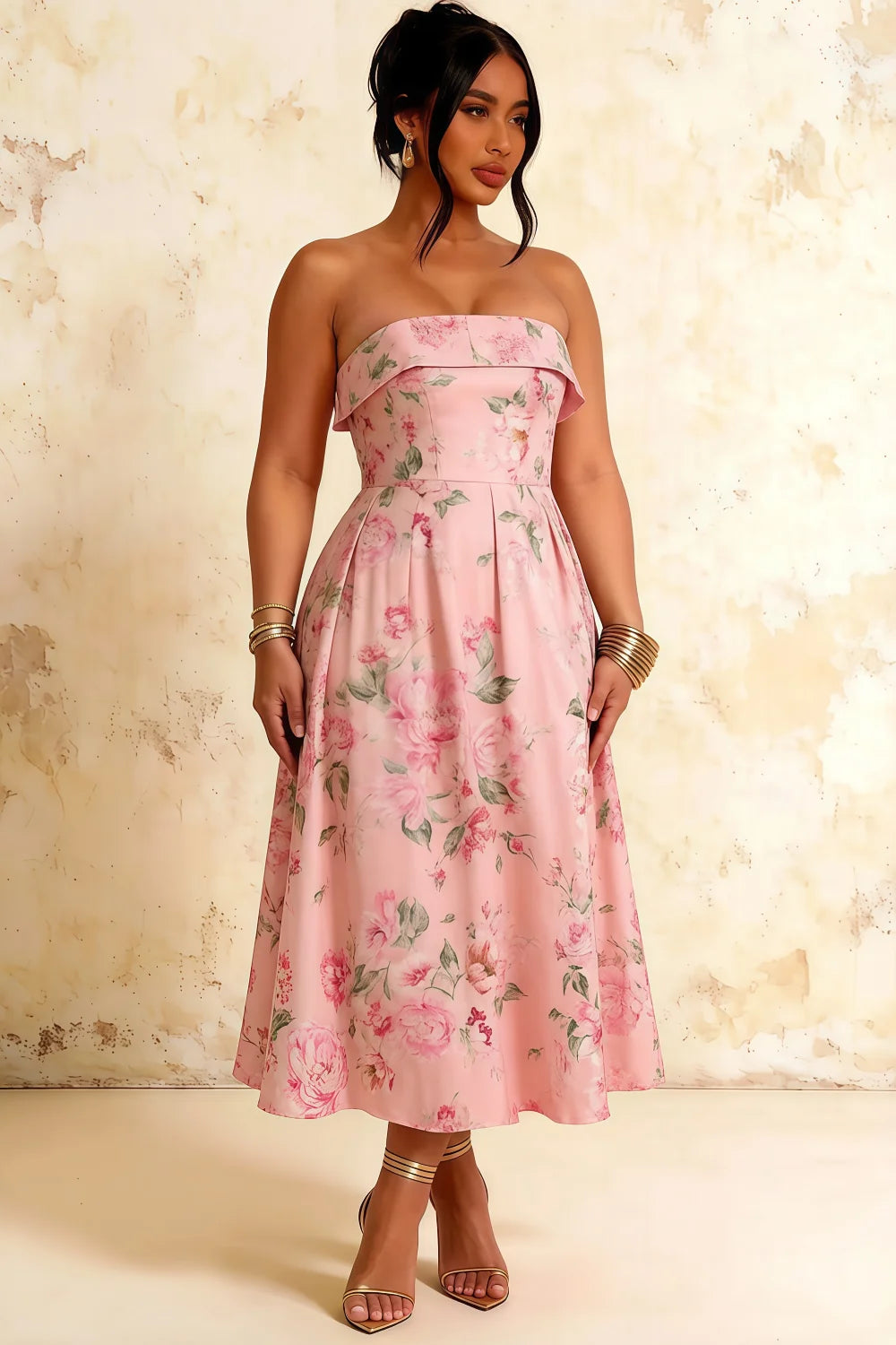 Gwen Pink Floral Bristol Strapless Midi Dress