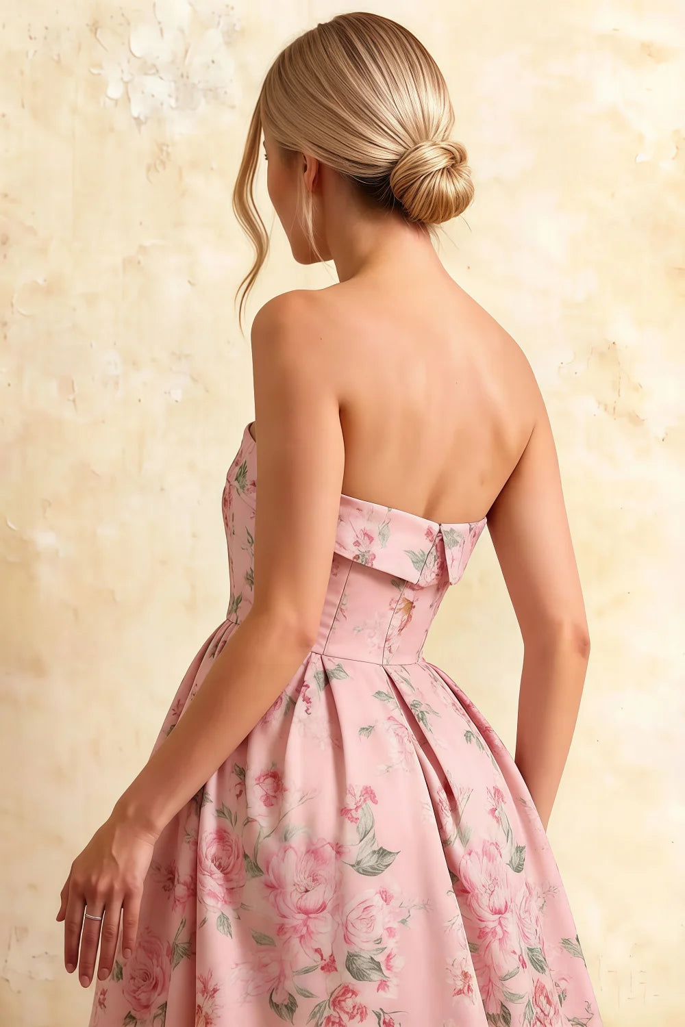 Gwen Pink Floral Bristol Strapless Midi Dress