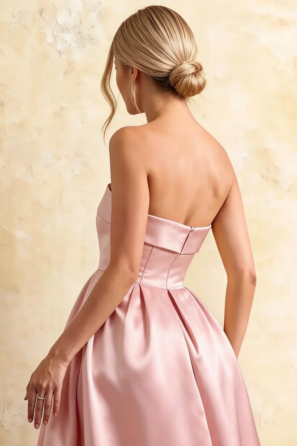 Gwen Pink Strapless Midi Dress | Elegant Pleated Cocktail Dress