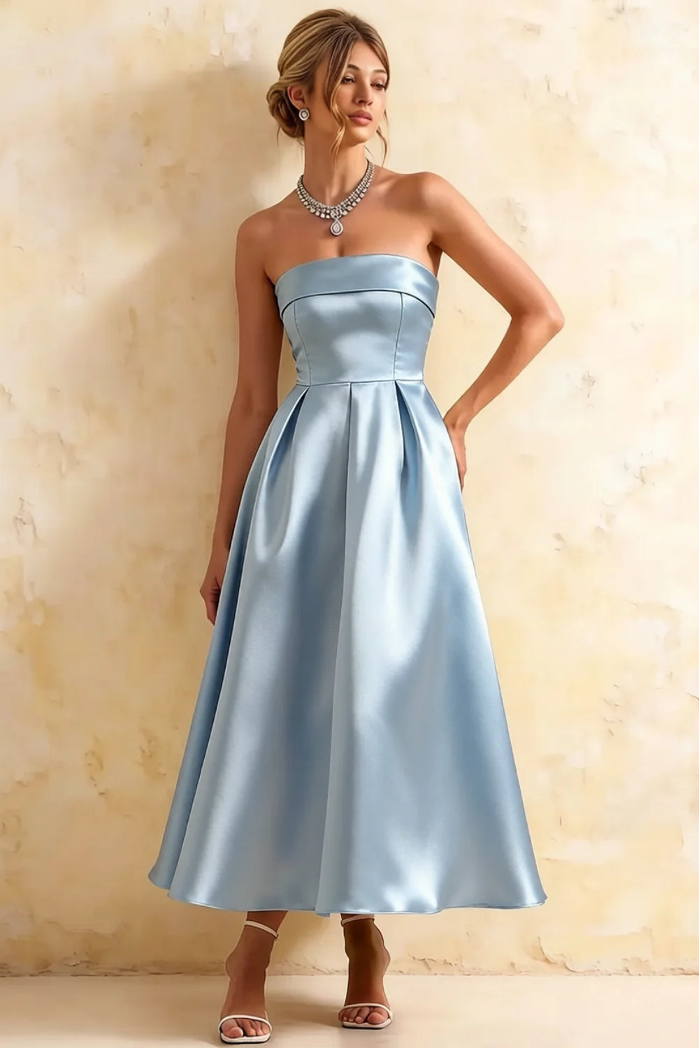 Gwen Powder Blue Lady Strapless Midi Dress | Elegant Party Main image