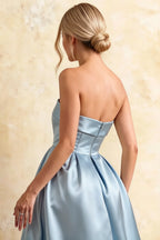 Gwen Powder Blue Lady Strapless Midi Dress | Elegant Party