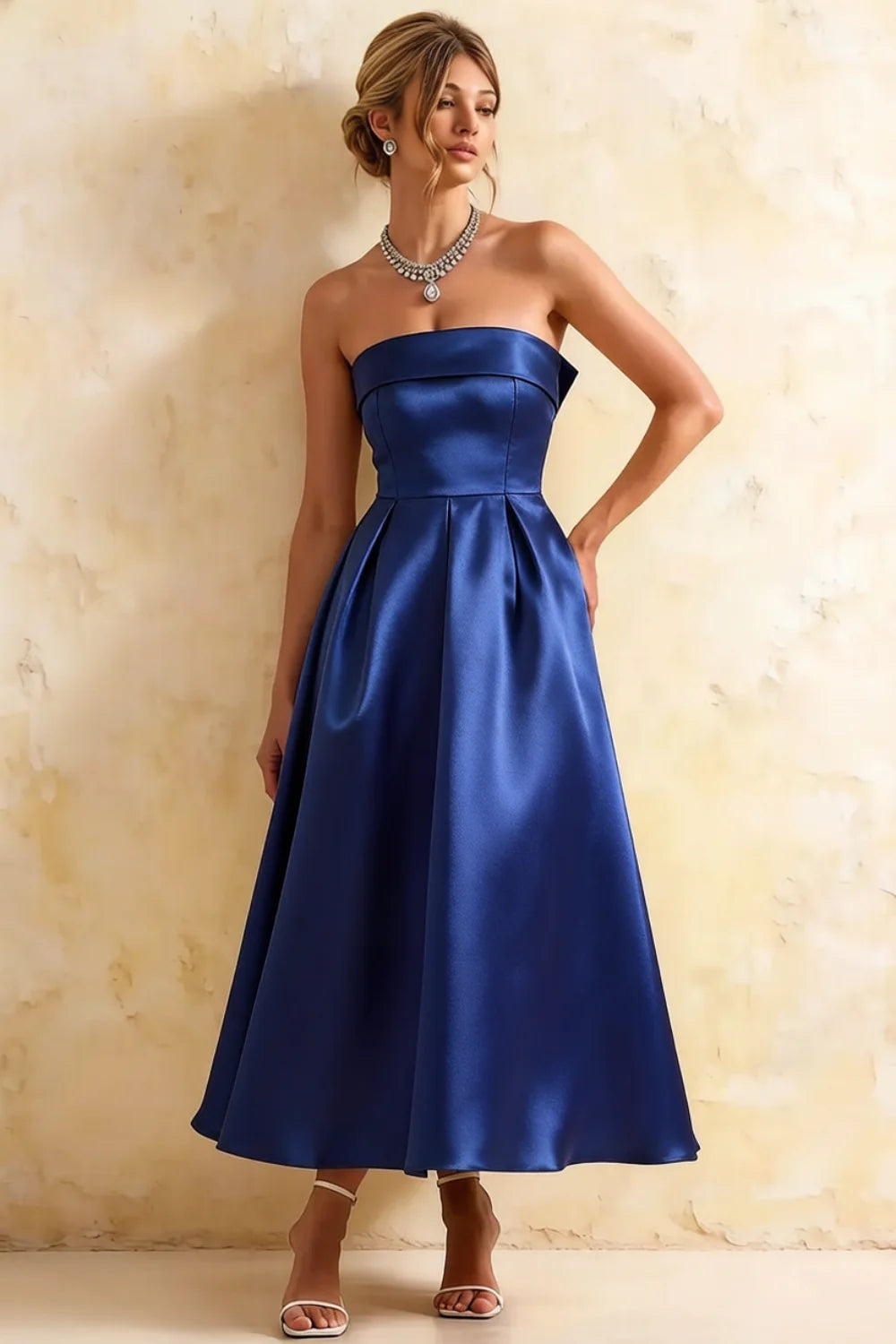 Gwen Royal Blue Midi Strapless Cocktail Dress Main image