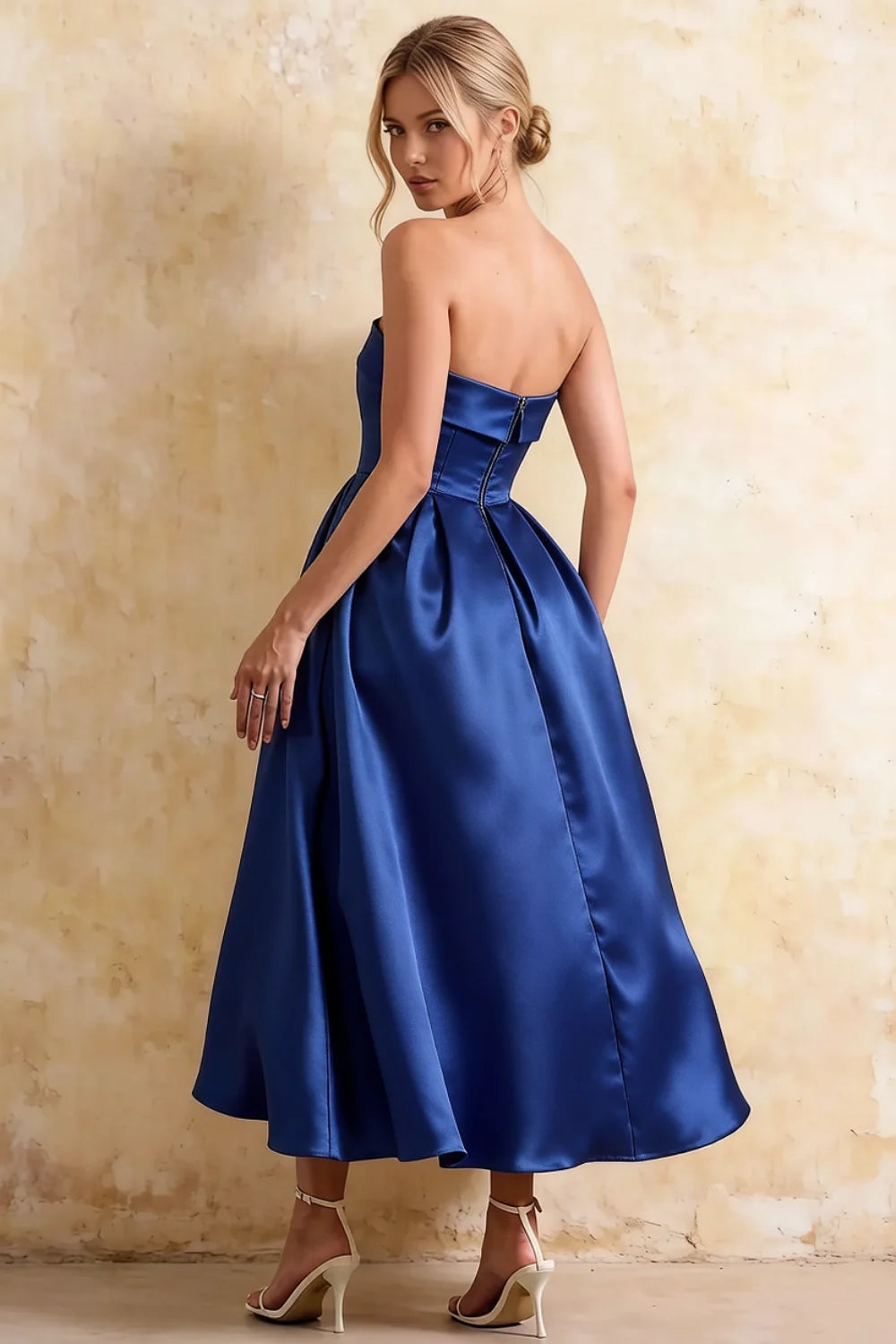 Gwen Royal Blue Midi Strapless Cocktail Dress