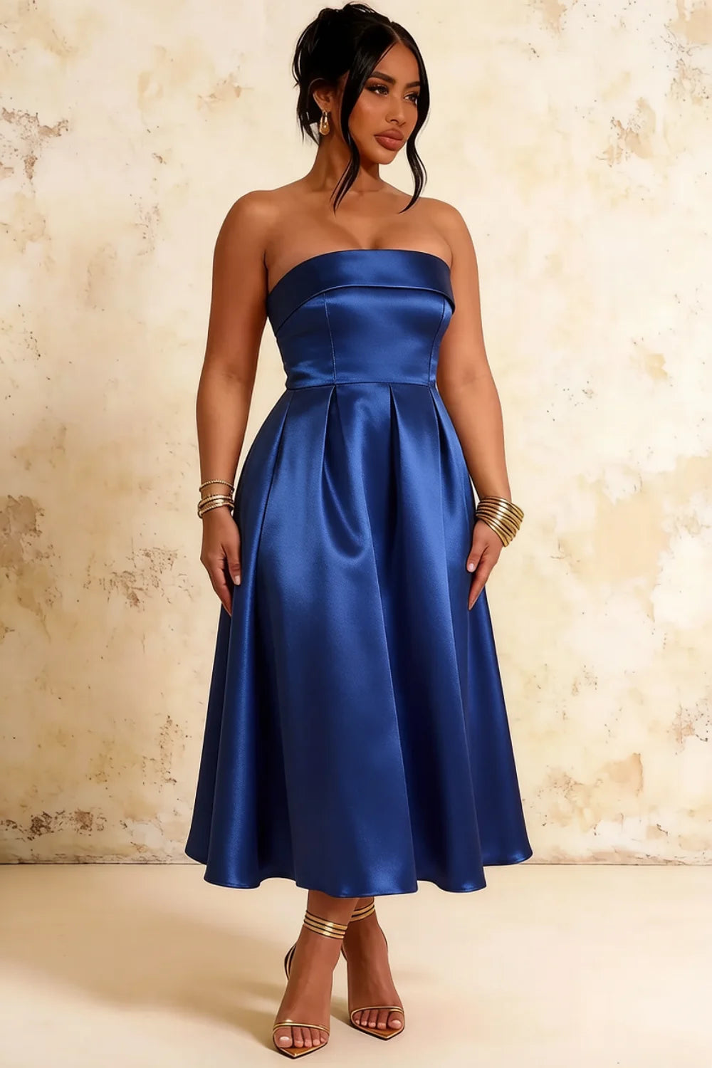 Gwen Royal Blue Midi Strapless Cocktail Dress