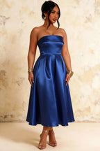Gwen Royal Blue Midi Strapless Cocktail Dress