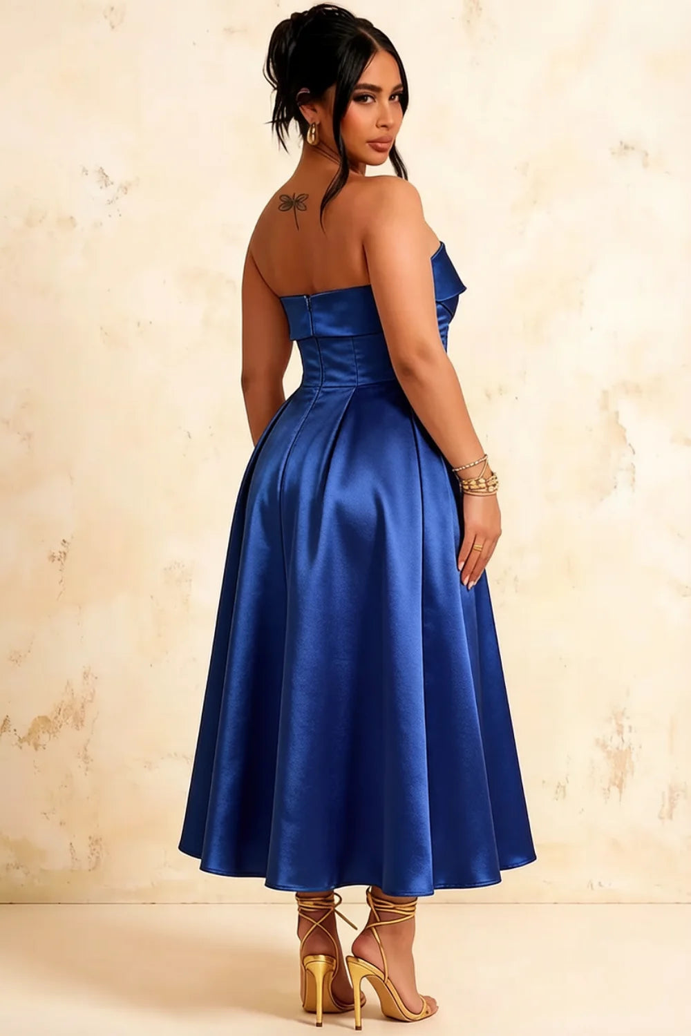 Gwen Royal Blue Midi Strapless Cocktail Dress