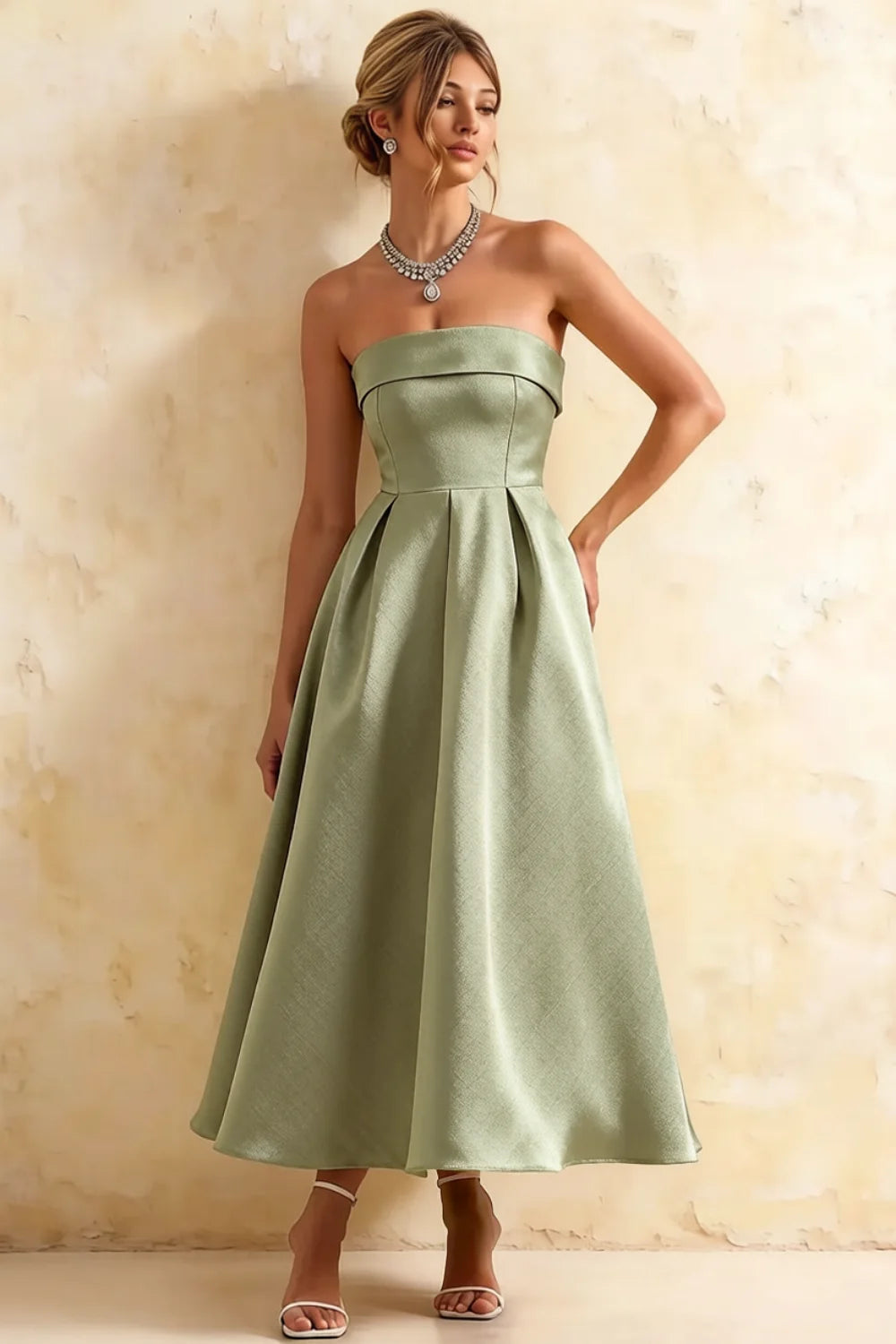 Gwen Sage Green Strapless Fit and Flare Midi Dress Main image