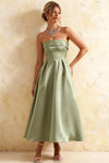 Gwen Sage Green Strapless Fit and Flare Midi Dress