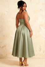 Gwen Sage Green Strapless Fit and Flare Midi Dress