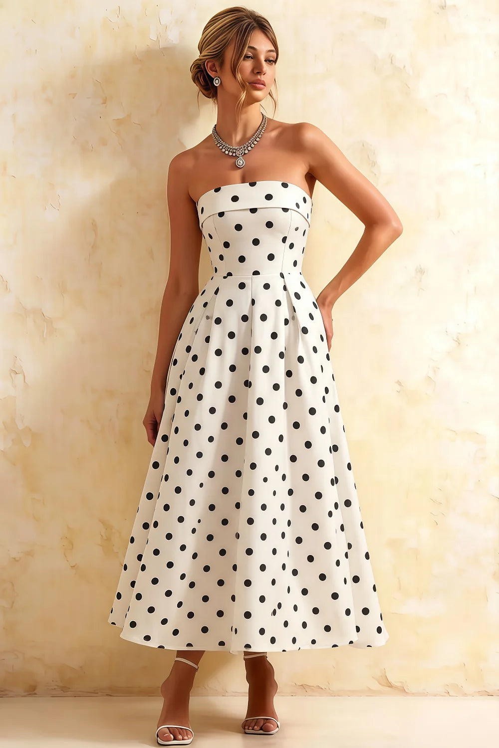 Gwen White Polka Dot Talena Strapless Midi Dress Main image
