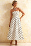 Gwen White Polka Dot Talena Strapless Midi Dress