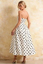 Gwen White Polka Dot Talena Strapless Midi Dress