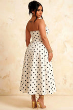Gwen White Polka Dot Talena Strapless Midi Dress