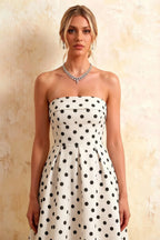 Gwen White Polka Dot Talena Strapless Midi Dress