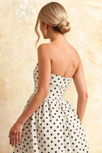 Gwen White Polka Dot Talena Strapless Midi Dress