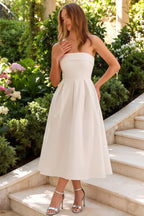 Gwen White Strapless Midi Dress | Elegant Skater Style