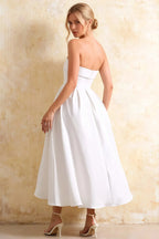 Gwen White Strapless Midi Dress | Elegant Skater Style
