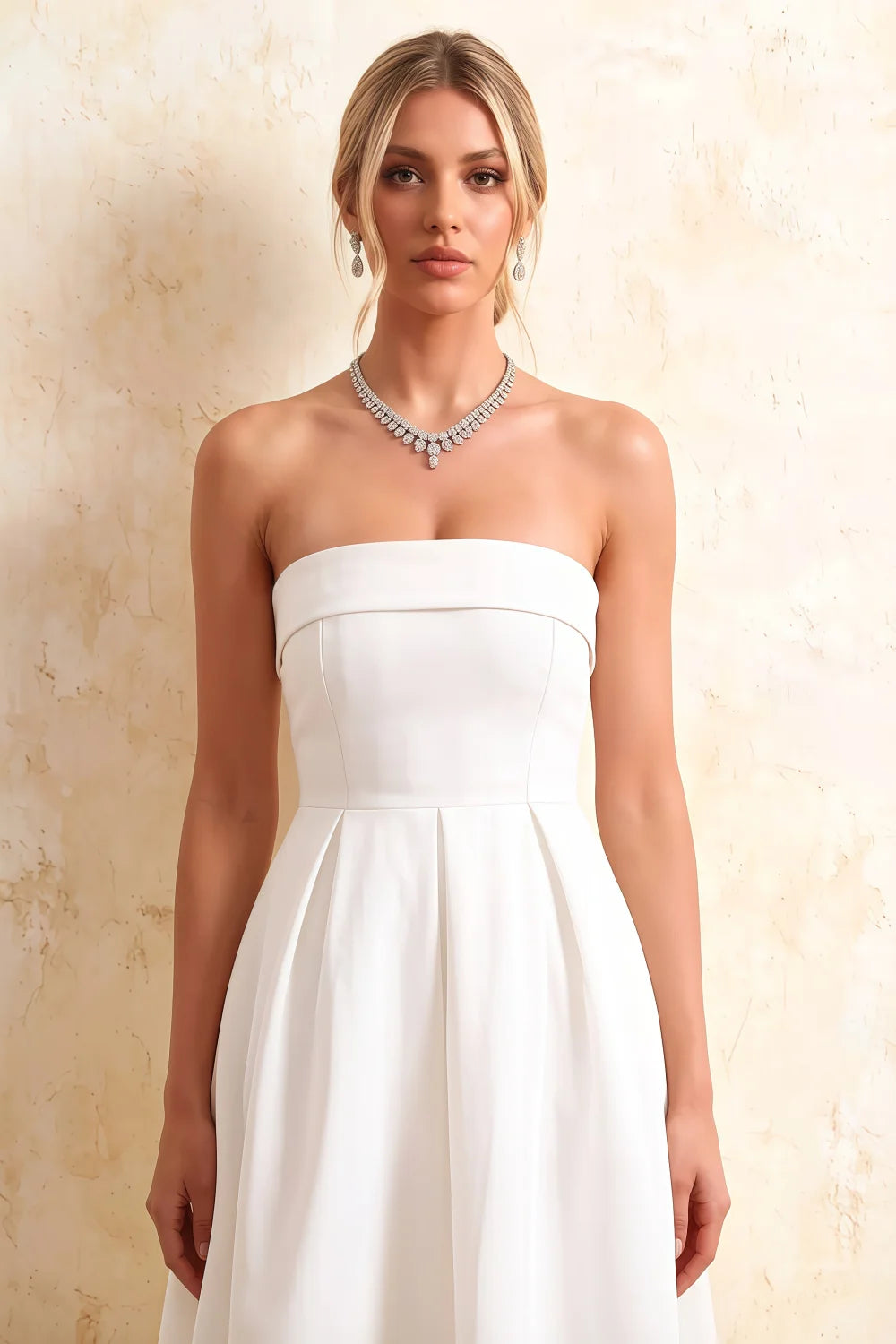 Gwen White Strapless Midi Dress | Elegant Skater Style