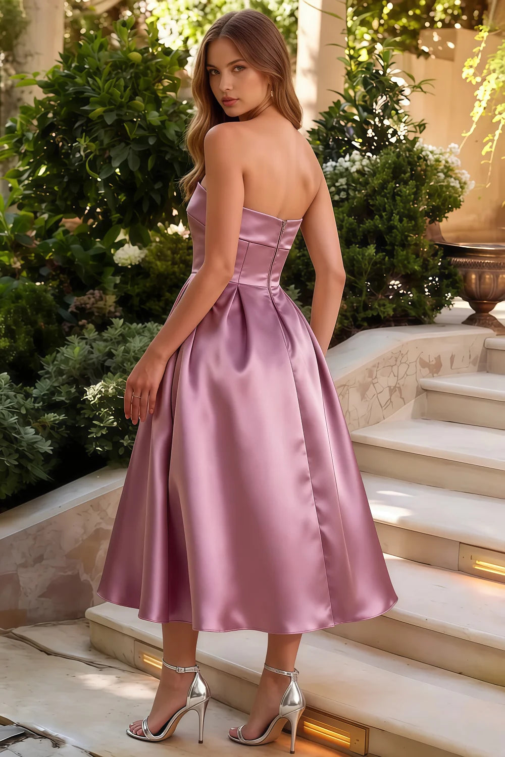 Gwen Wisteria Strapless Midi Fit and Flare Dress