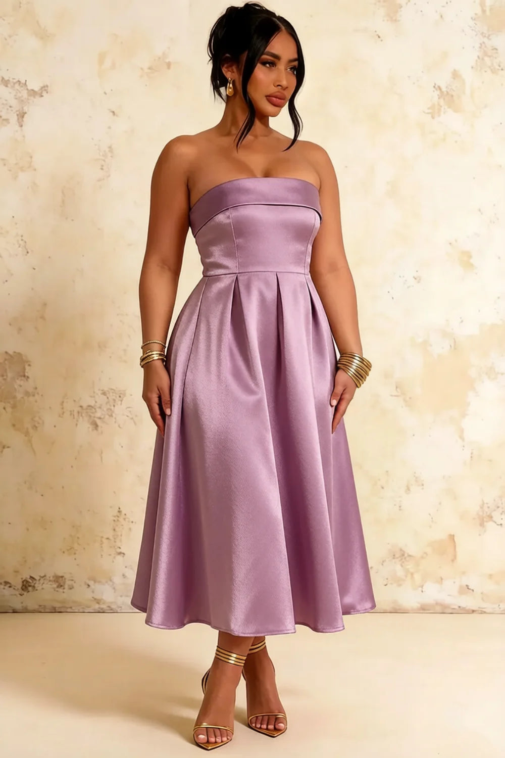 Gwen Wisteria Strapless Midi Fit and Flare Dress