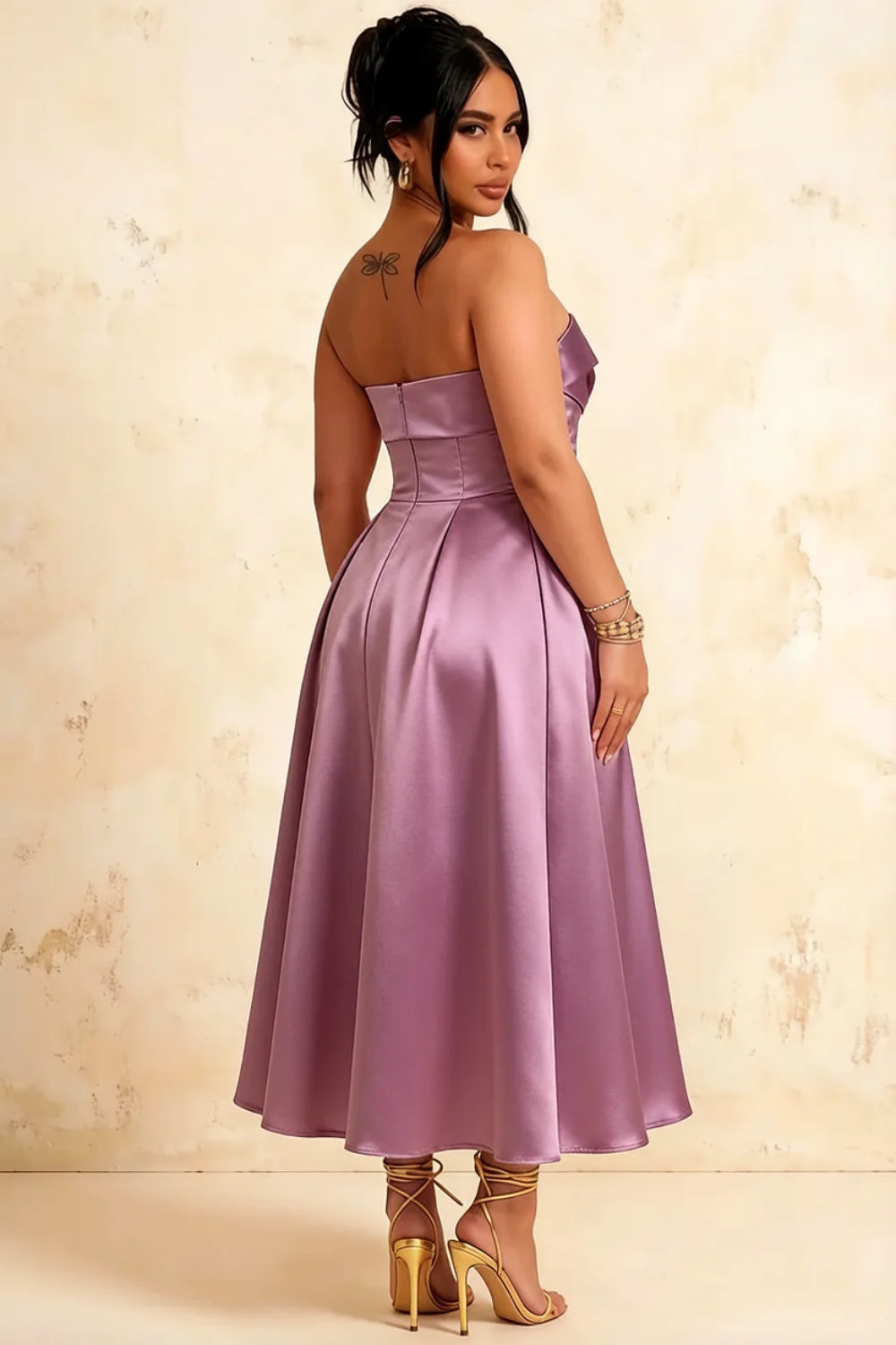 Gwen Wisteria Strapless Midi Fit and Flare Dress