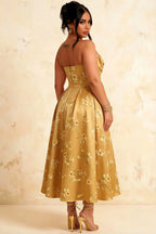 Gwen Yellow Floral Casual Strapless Midi Dress