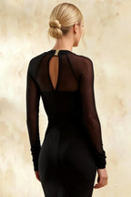 Gwendolyn Black Midi Dress with Sheer Sleeves