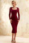 Gwendolyn Burgundy Midi Dress with Sheer Sleeves