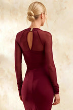 Gwendolyn Burgundy Midi Dress with Sheer Sleeves