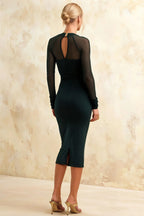 Gwendolyn Emerald Green Midi Dress Long Sleeve