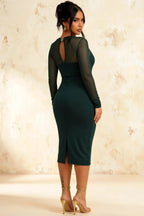 Gwendolyn Emerald Green Midi Dress Long Sleeve