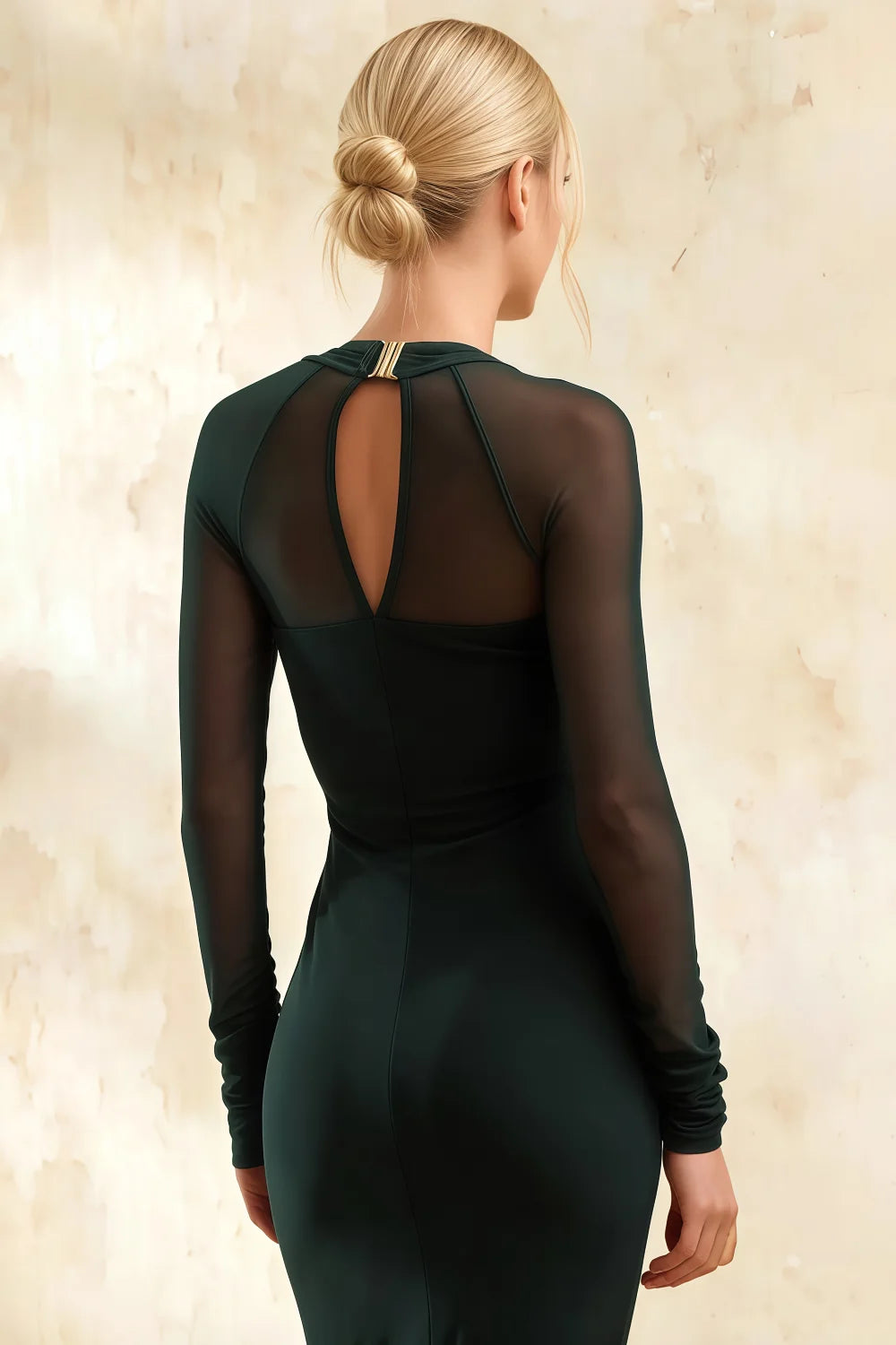 Gwendolyn Emerald Green Midi Dress Long Sleeve