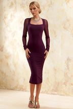 Gwendolyn Grape Formal Midi Dress with Sleeves