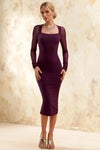 Gwendolyn Grape Formal Midi Dress with Sleeves