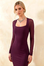 Gwendolyn Grape Formal Midi Dress with Sleeves