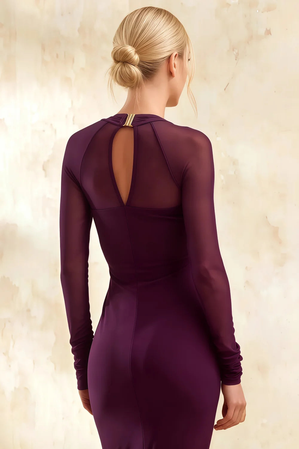 Gwendolyn Grape Formal Midi Dress with Sleeves