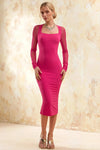 Gwendolyn Hot Pink Midi Cocktail Dresses with Sleeves